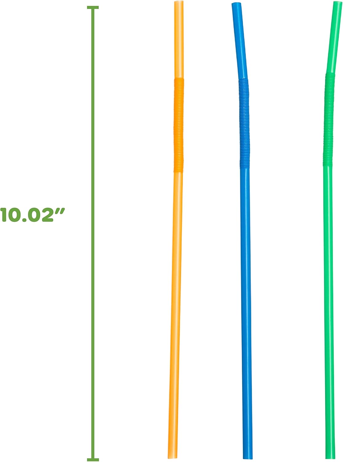 300 Pack Random Color Flexible Straws 10.02 Inch Long Disposable Drinking Straws