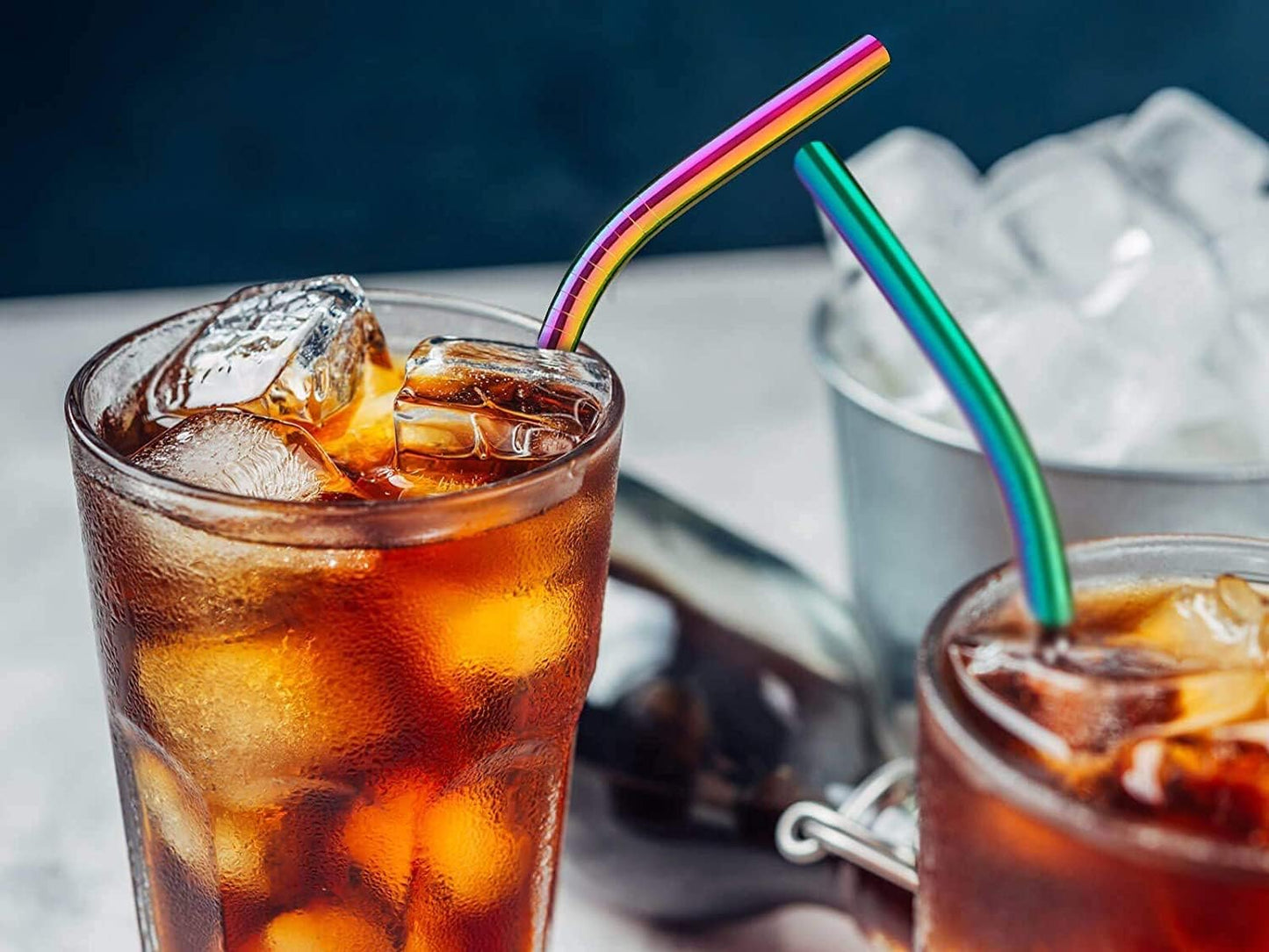 4-Pack Colorful Stainless Steel Reusable Straws with 1 Cleaning Brush – Straight & Bent Metal Straws for Milkshake & Smoothies