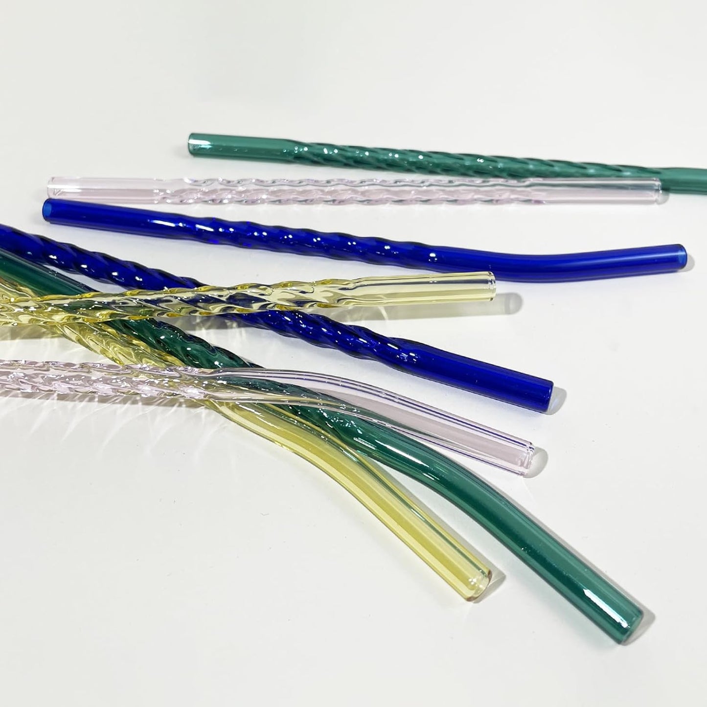 8-Pack Glass Straws Set, Reusable Drinking Straws with 4 Straight & 4 Bent, Includes Cleaning Brushes (0.3in Diameter / 7.87in Length)