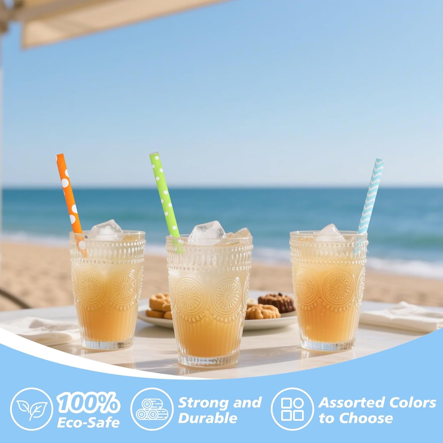 100 Pack Colorful Paper Straws, Assorted Polka Dots & Stripes, Eco-Friendly Biodegradable Disposable Drinking Straws (7.75in × 0.24in)