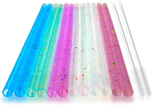 12 Pack Colorful Silicone Straws with Cleaning Brushes Reusable Eco-Friendly Straws, Cut-to-Fit Design (10in × 0.43in)