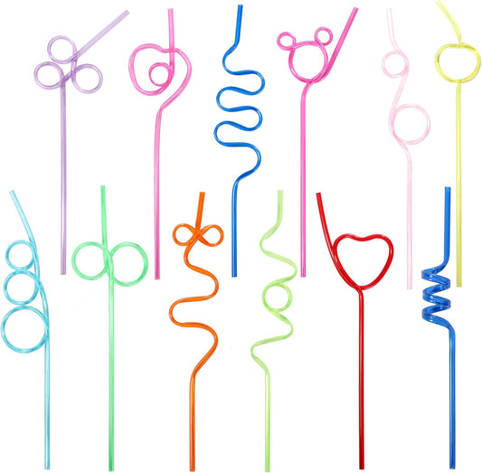 36-Pack Creative Shaped Colorful Straws, Fun Reusable Drinking Straws for Beverages & Party Decorations (Multi-Color & Multi-Shape)