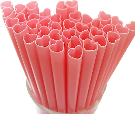 100 Pack Heart-Shaped Silicone Straws Reusable Eco-Friendly Drinking Straws Pink & Red (8.3in × 0.27in)