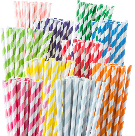 200 Pack Paper Straws Assorted Colors, 10 Different Designs, Eco-Friendly Disposable Drinking Straws for Parties, Events, Home & Commercial Use