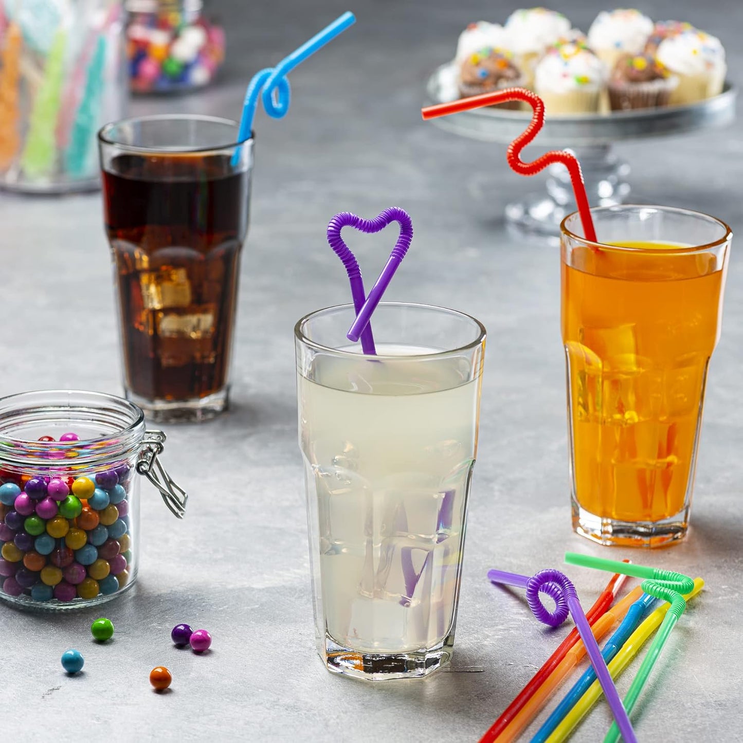 300 Pack Random Color Flexible Straws 10.02 Inch Long Disposable Drinking Straws