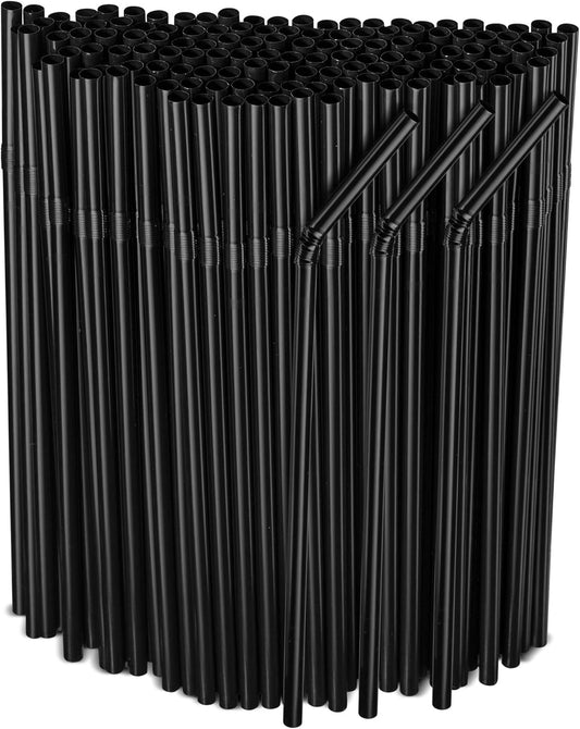 500 Pack Black Flexible Straws 8.25 Inch Long × 0.25 Inch Diameter Disposable Drinking Straws