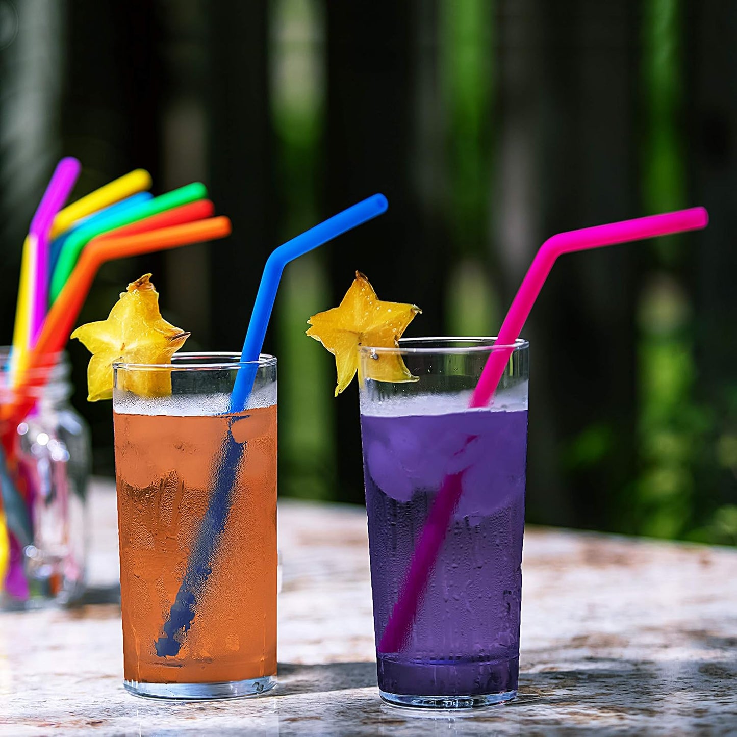15 Random Colors Silicone Straws Reusable Flexible Drinking Straws with Cleaning Brush (10.1in × 0.3in)