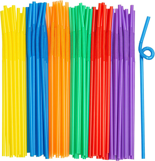 300 Pack Random Color Flexible Straws 10.02 Inch Long Disposable Drinking Straws