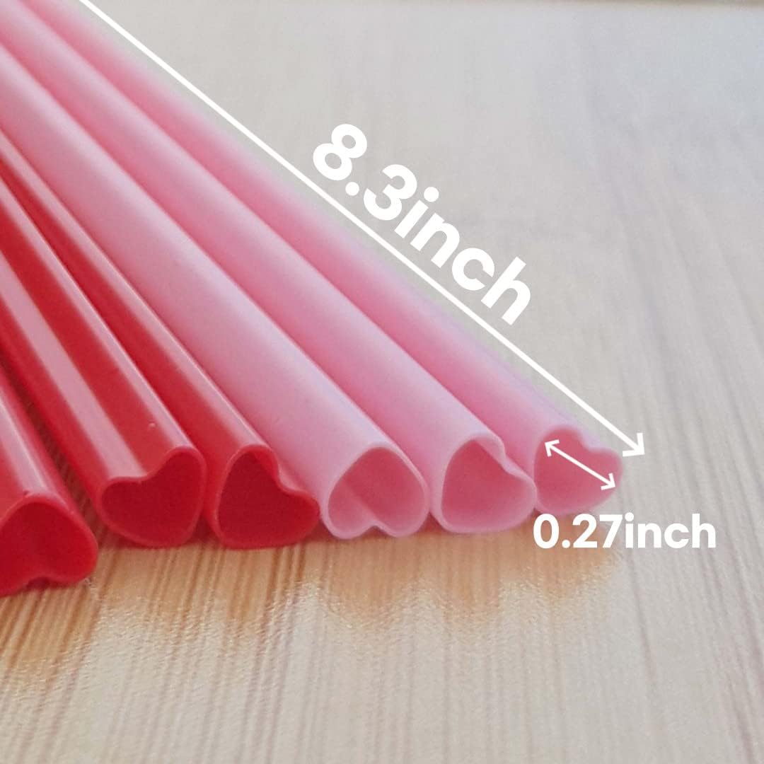 100 Pack Heart-Shaped Silicone Straws Reusable Eco-Friendly Drinking Straws Pink & Red (8.3in × 0.27in)