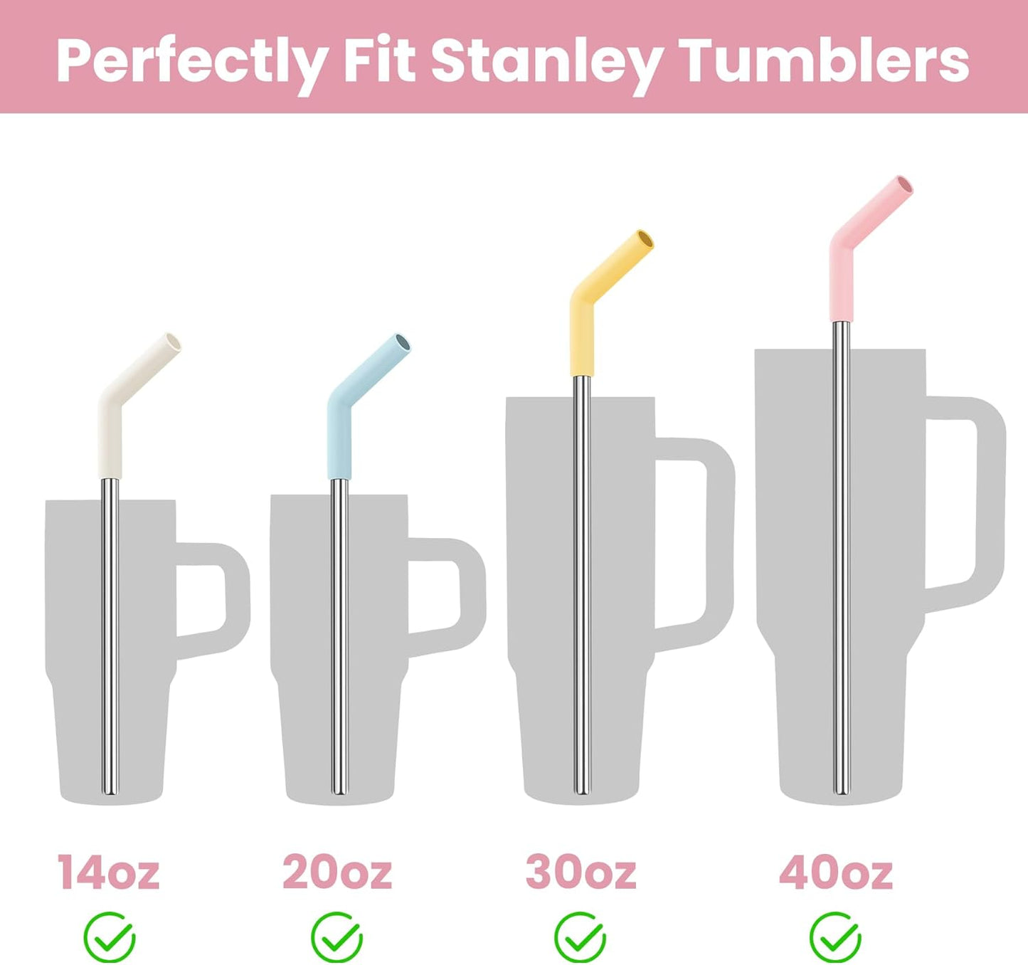 6-Pack Stainless Steel Straws Set, Multi-Size Reusable Drinking Straws with Random Color Silicone Tips & Cleaning Brush