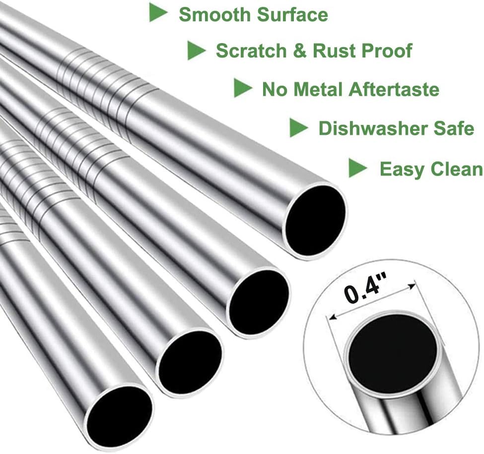4-Pack Stainless Steel Reusable Straws with Cleaning Brush – Straight & Bent Metal Drinking Straws for Beverages
