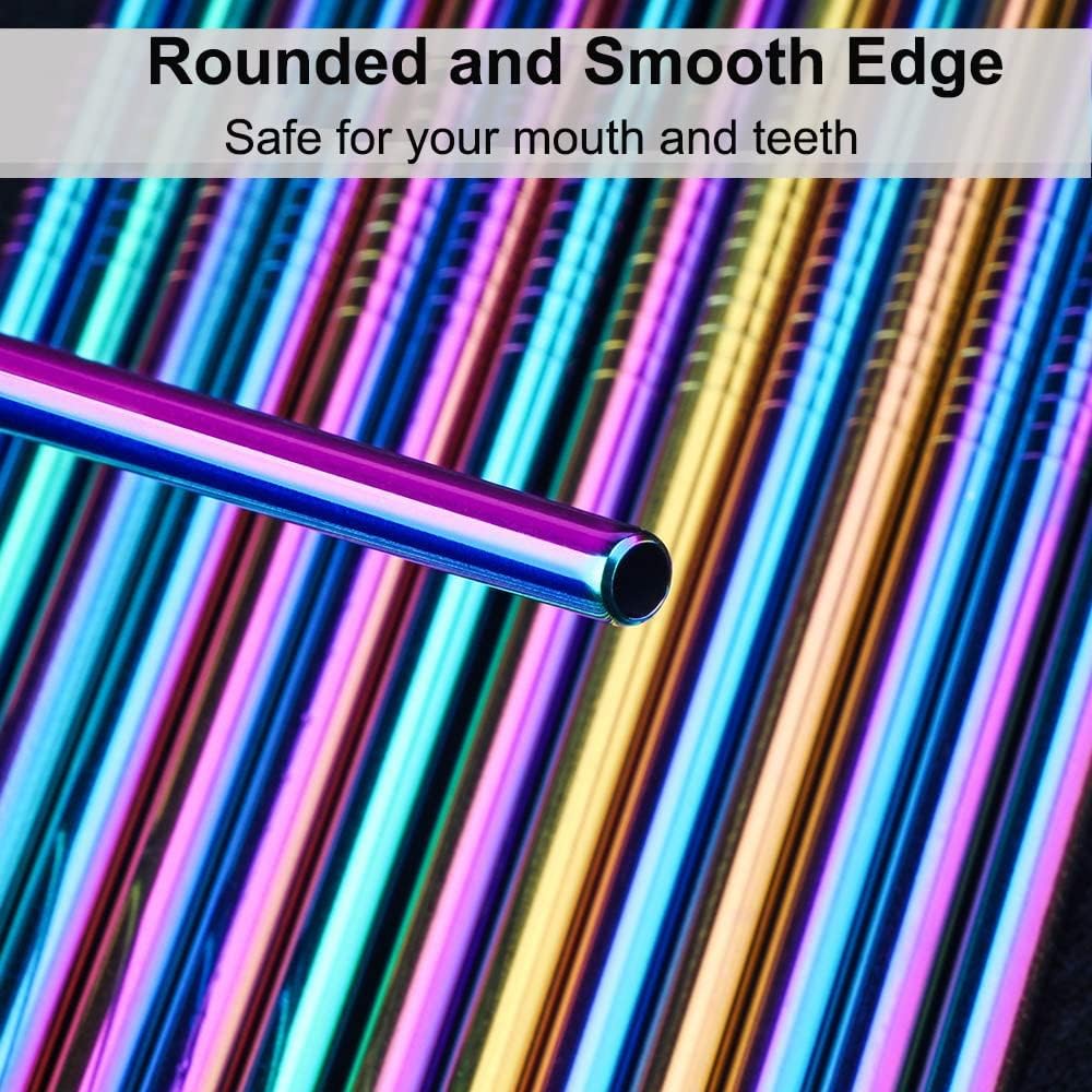 4-Pack Colorful Stainless Steel Reusable Straws with 1 Cleaning Brush – Straight & Bent Metal Straws for Milkshake & Smoothies