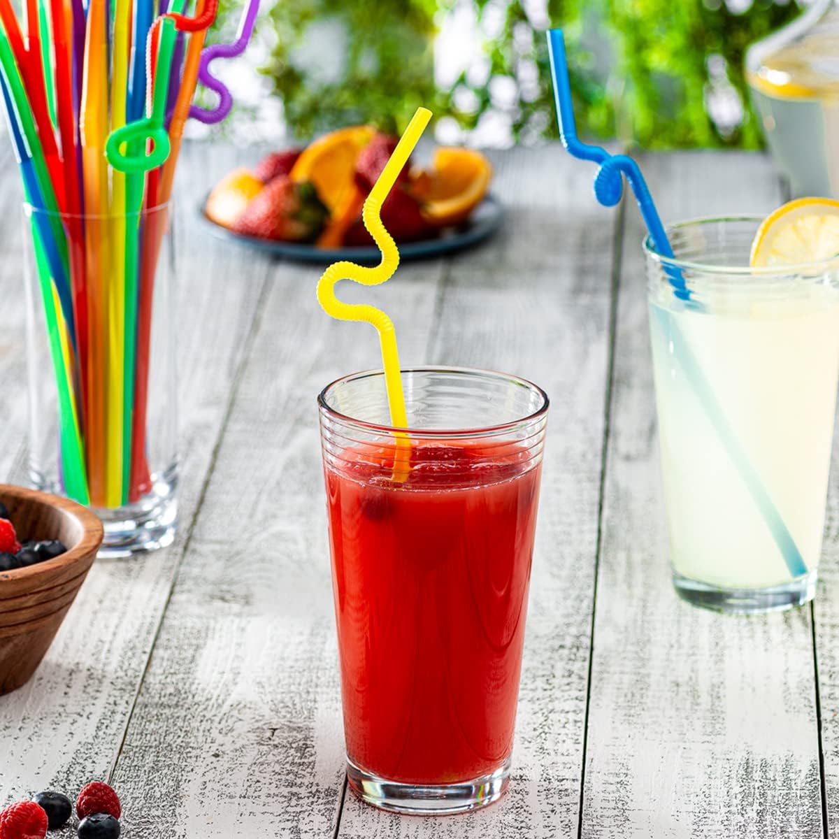300 Pack Random Color Flexible Straws 10.02 Inch Long Disposable Drinking Straws