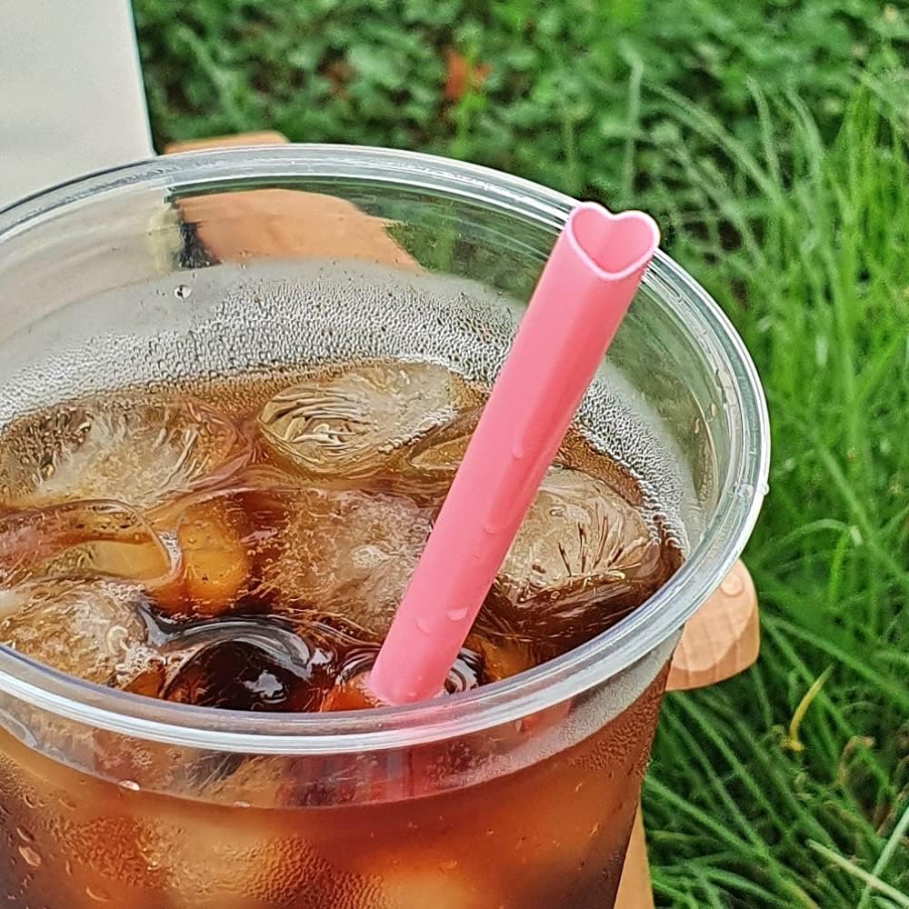 100 Pack Heart-Shaped Silicone Straws Reusable Eco-Friendly Drinking Straws Pink & Red (8.3in × 0.27in)