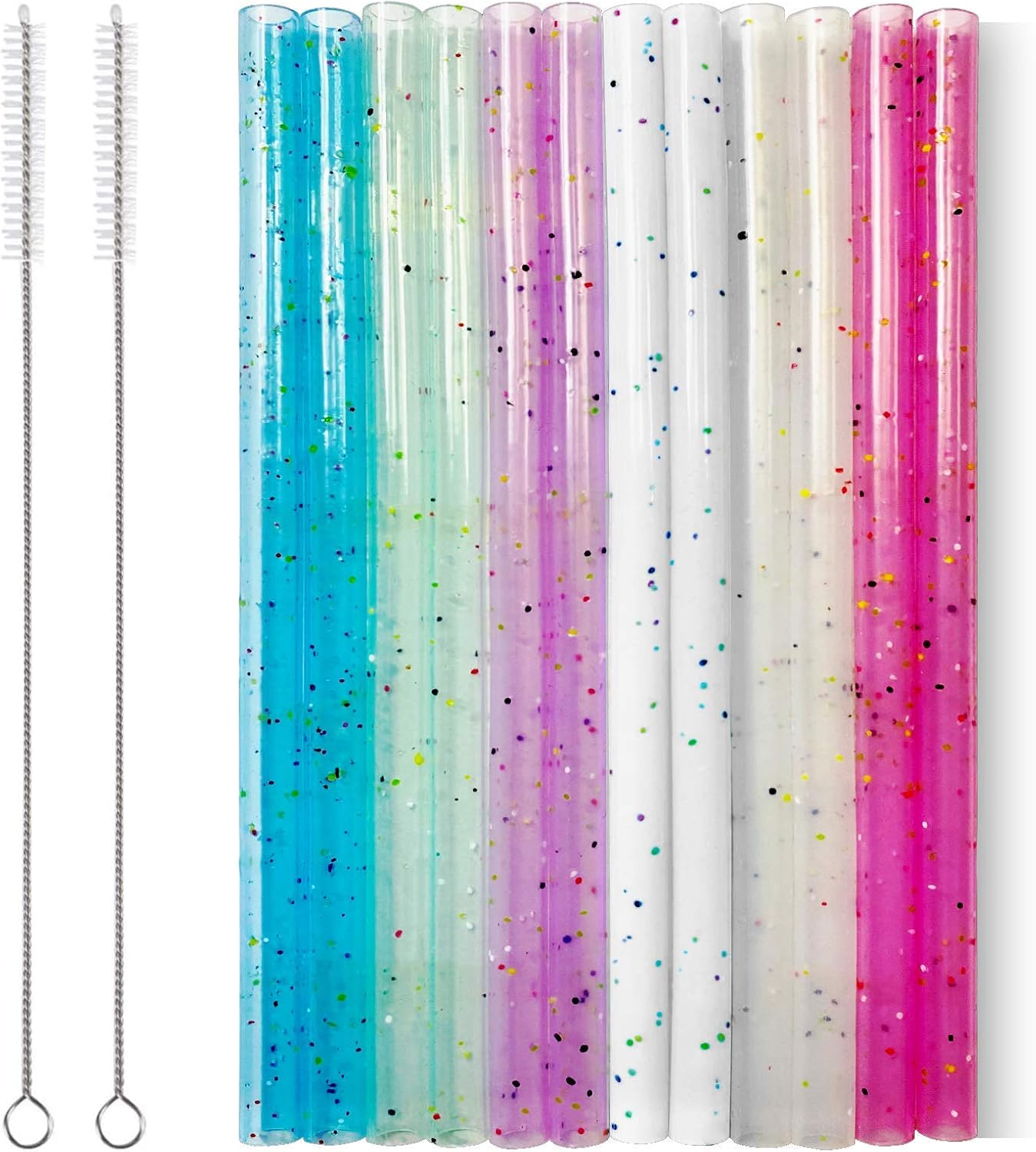 12 Pack Colorful Silicone Straws with Cleaning Brushes Reusable Eco-Friendly Straws, Cut-to-Fit Design (10in × 0.43in)