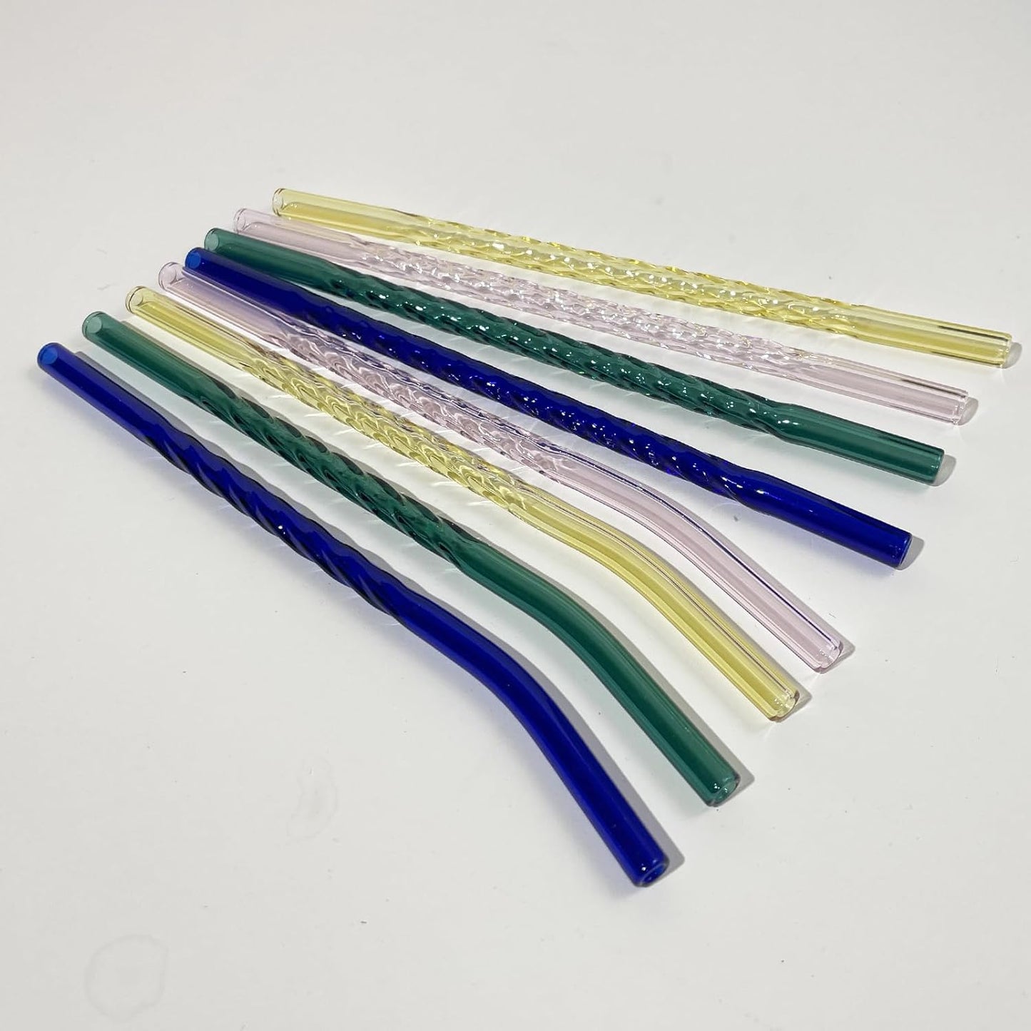 8-Pack Glass Straws Set, Reusable Drinking Straws with 4 Straight & 4 Bent, Includes Cleaning Brushes (0.3in Diameter / 7.87in Length)