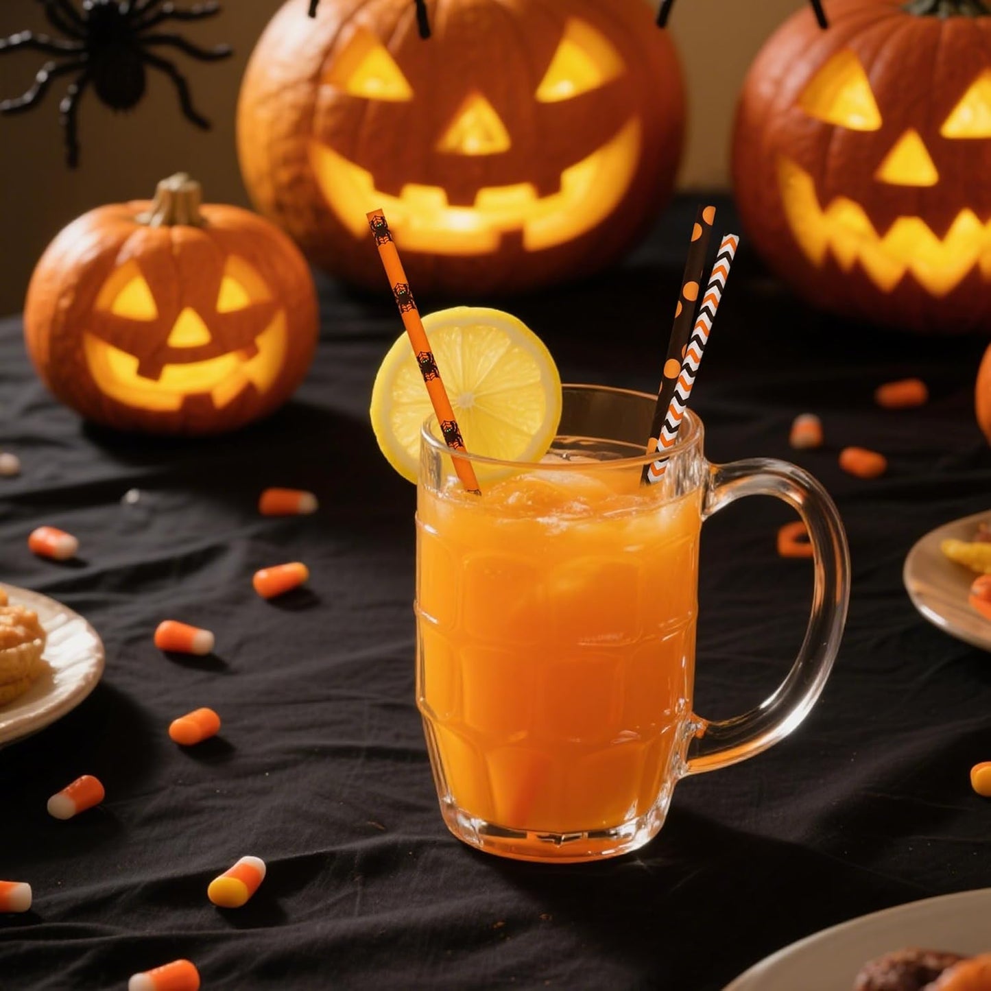 100 Pack Halloween Paper Straws, 12 Assorted Designs, Eco-Friendly Biodegradable Disposable Drinking Straws (7.75in × 0.24in)