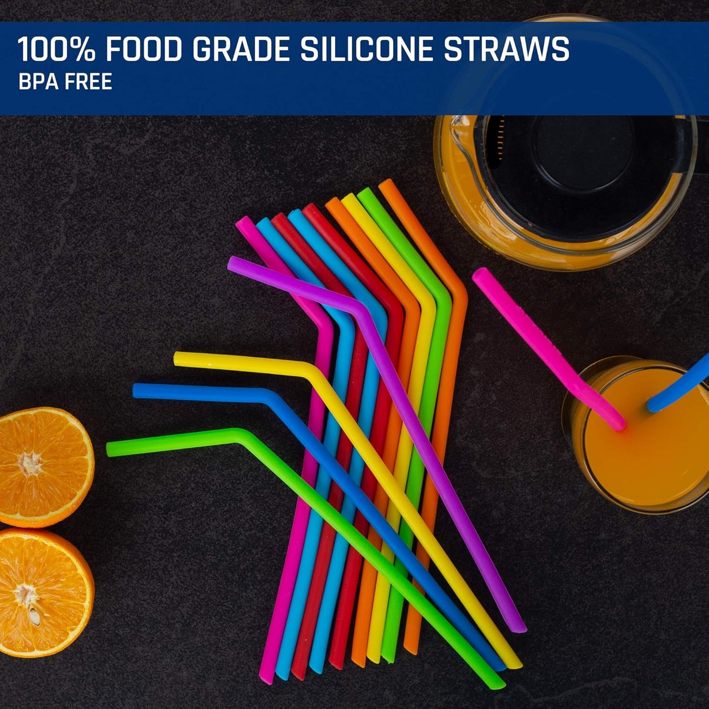 15 Random Colors Silicone Straws Reusable Flexible Drinking Straws with Cleaning Brush (10.1in × 0.3in)